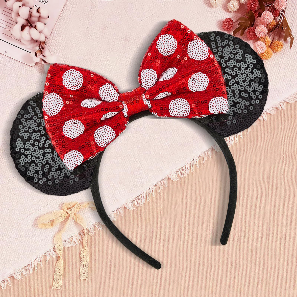 YUNISS headband beside ruler showing one-size stretch for many heads