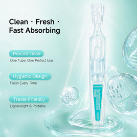 YUOJUNES applying serum to cheek illustrating soothing post‑procedure care benefits