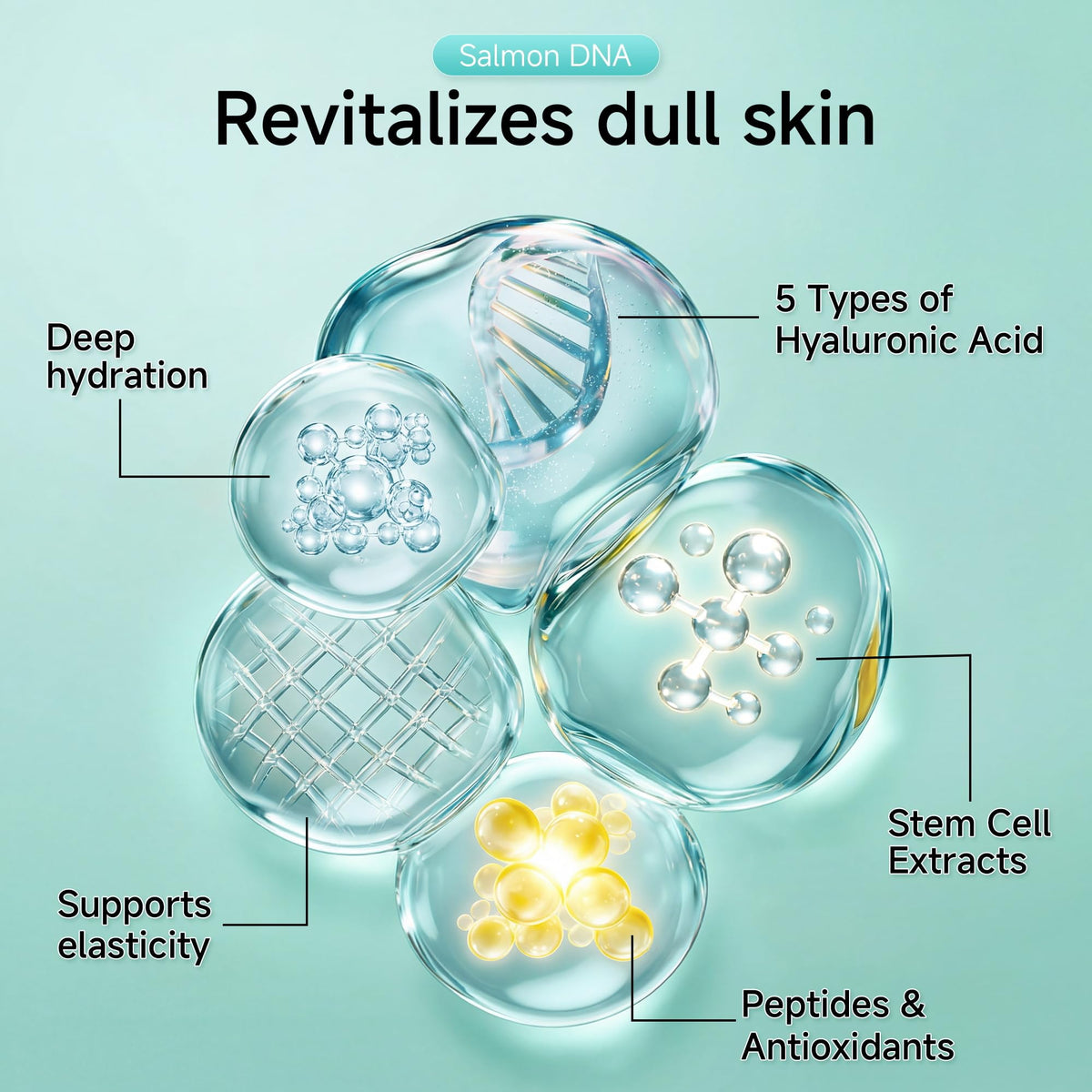 YUOJUNES serum drop texture on fingertip demonstrating lightweight hyaluronic hydration