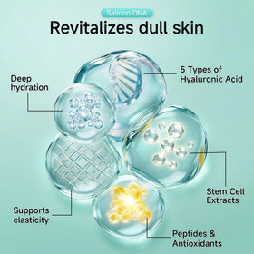 YUOJUNES serum drop texture on fingertip demonstrating lightweight hyaluronic hydration