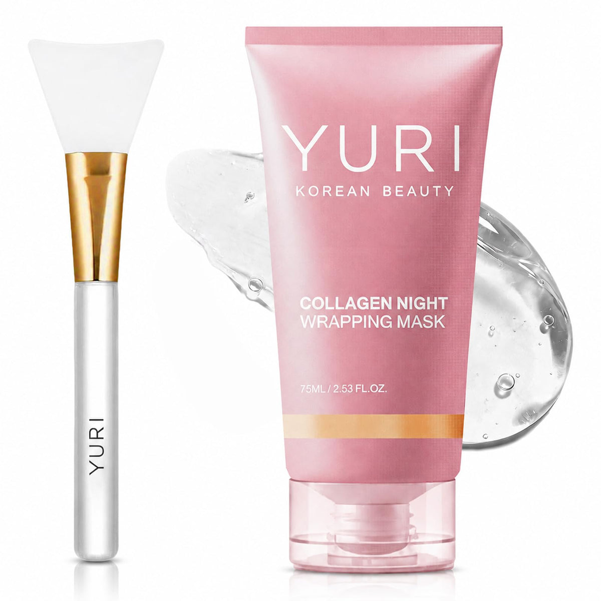 YURI BEAUTY jar front packaging showing collagen night mask benefits