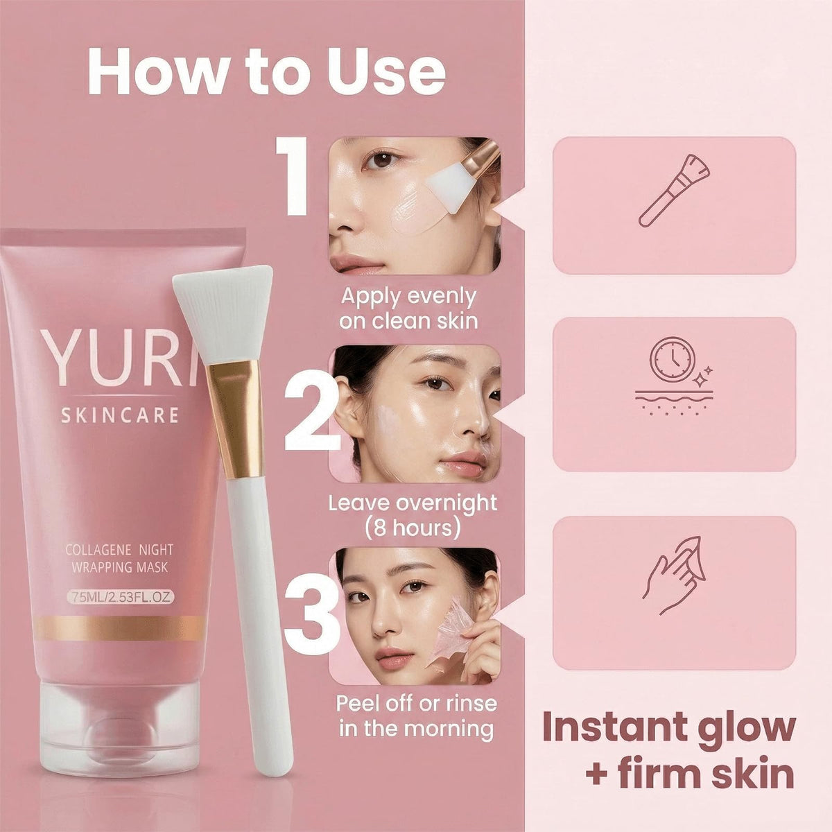 Yuri Skincare on a bathroom shelf suggesting nightly self-care routine
