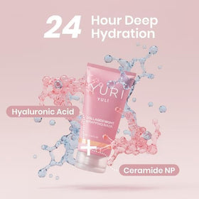 YURI YULI brush applying mask demonstrating easy nighttime use
