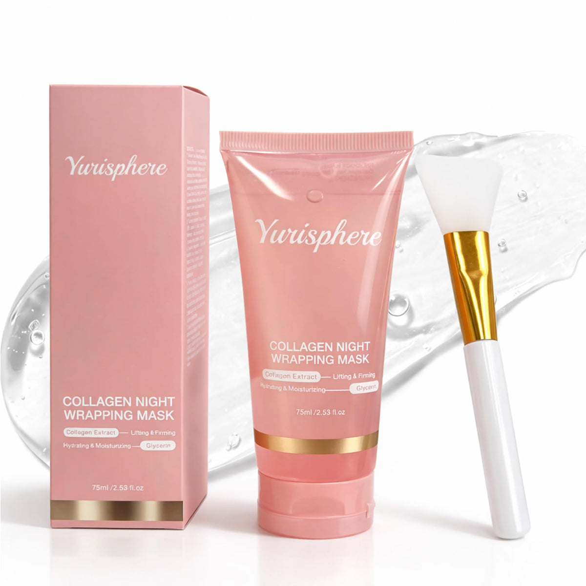 Yurisphere front packaging showing single-use collagen mask and benefits