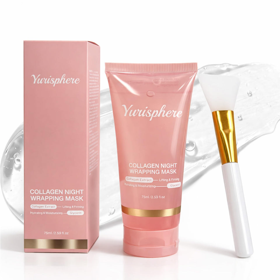 Yurisphere front packaging showing single-use collagen mask and benefits