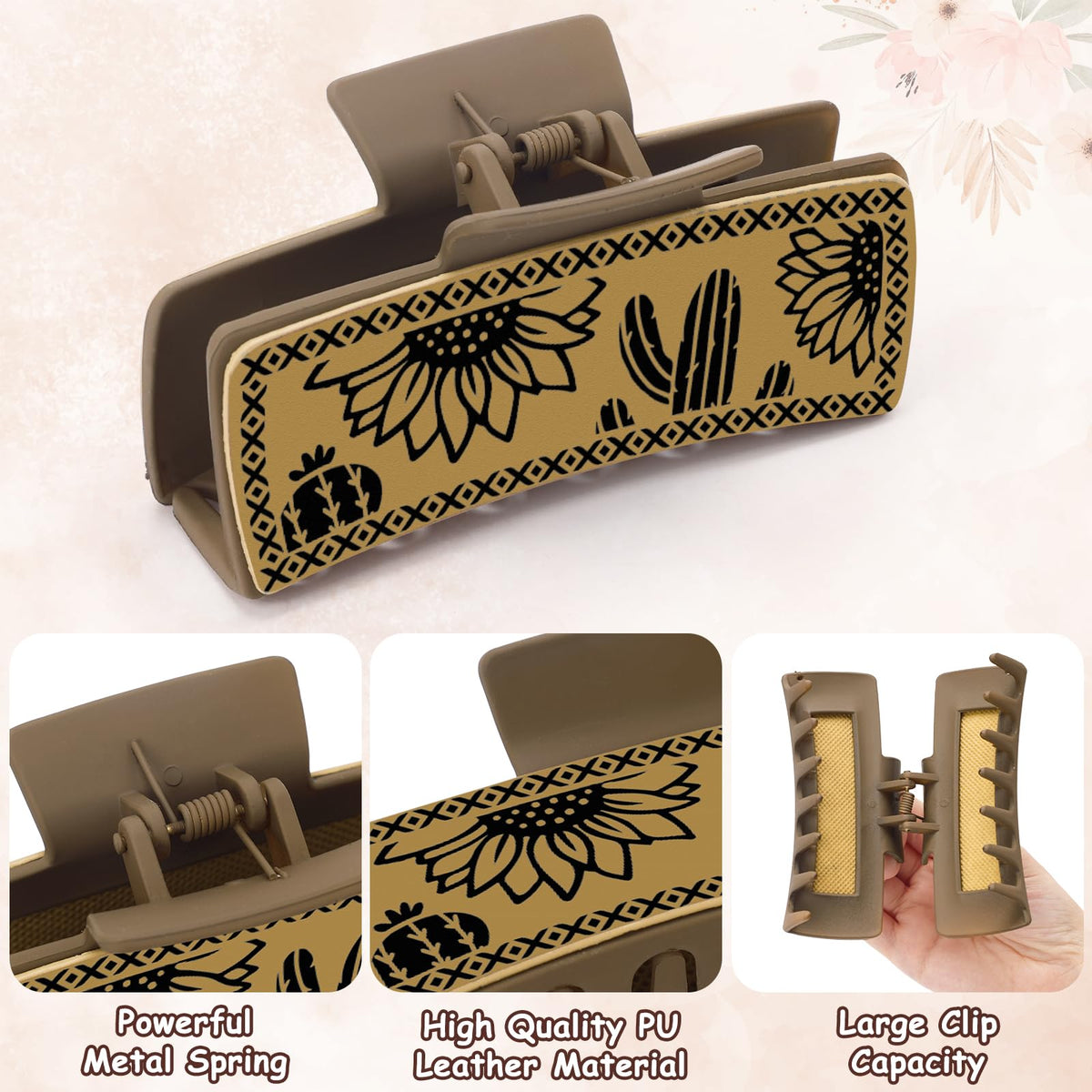 Yussti detailed sunflower and cactus design on clip adding decorative western flair