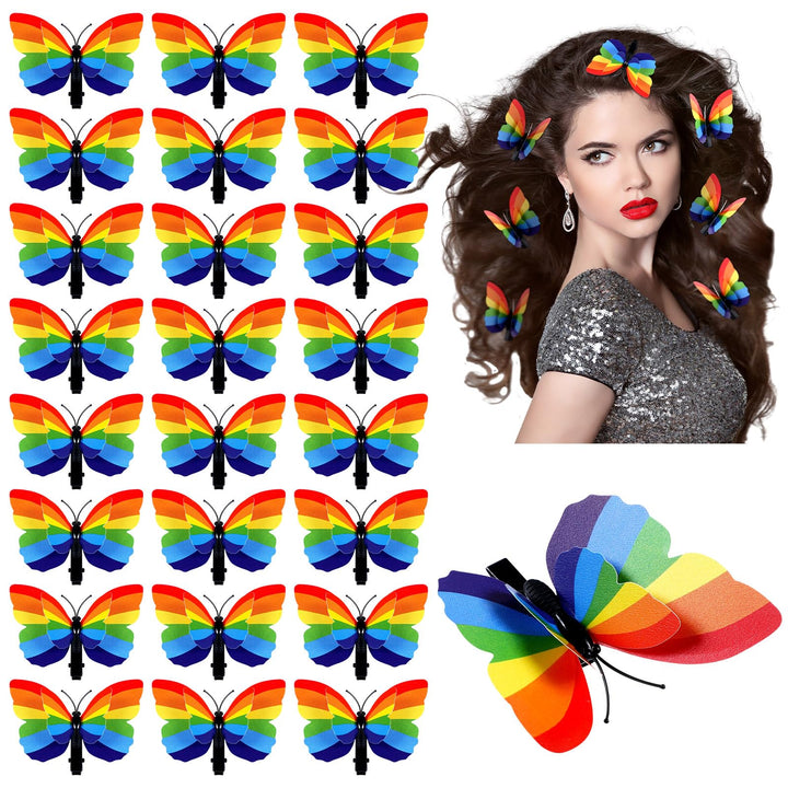 Yuxung rainbow butterfly front view showing colorful wings and clip for bold styling