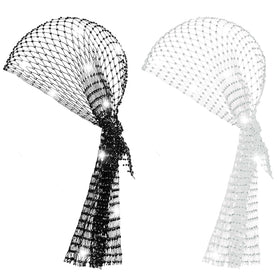 Yuxung front view showing both black and white headscarves for outfit versatility