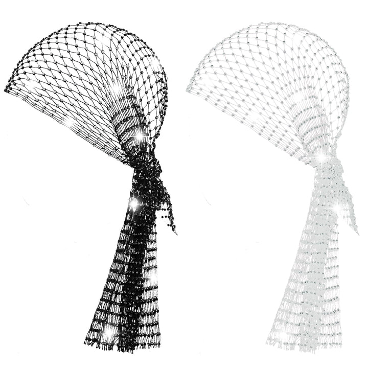 Yuxung front view showing both black and white headscarves for outfit versatility