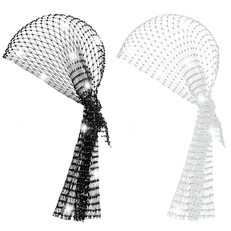 Yuxung front view showing both black and white headscarves for outfit versatility