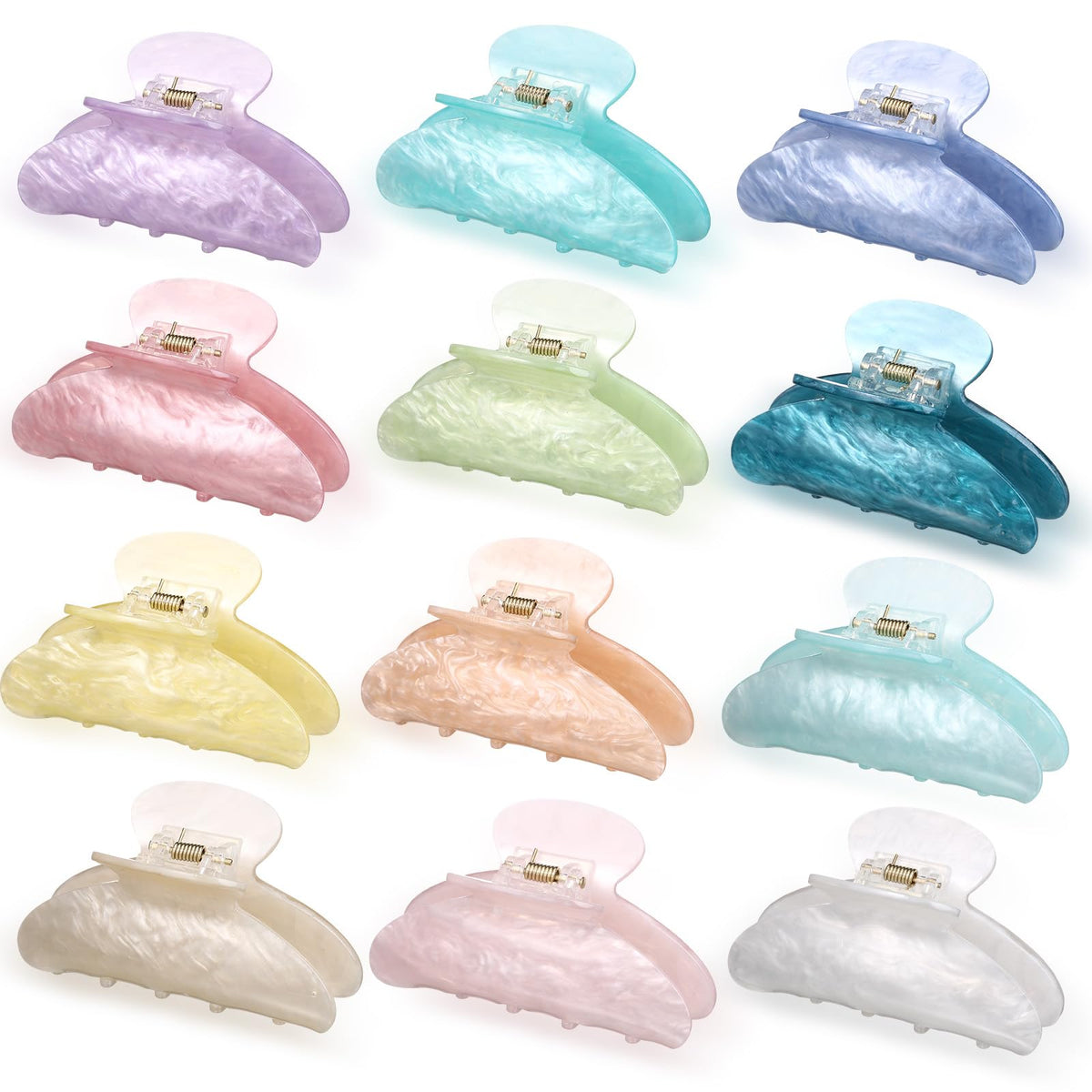 Yuxung front view of 12-piece colorful acrylic claw clips showing variety and convenience