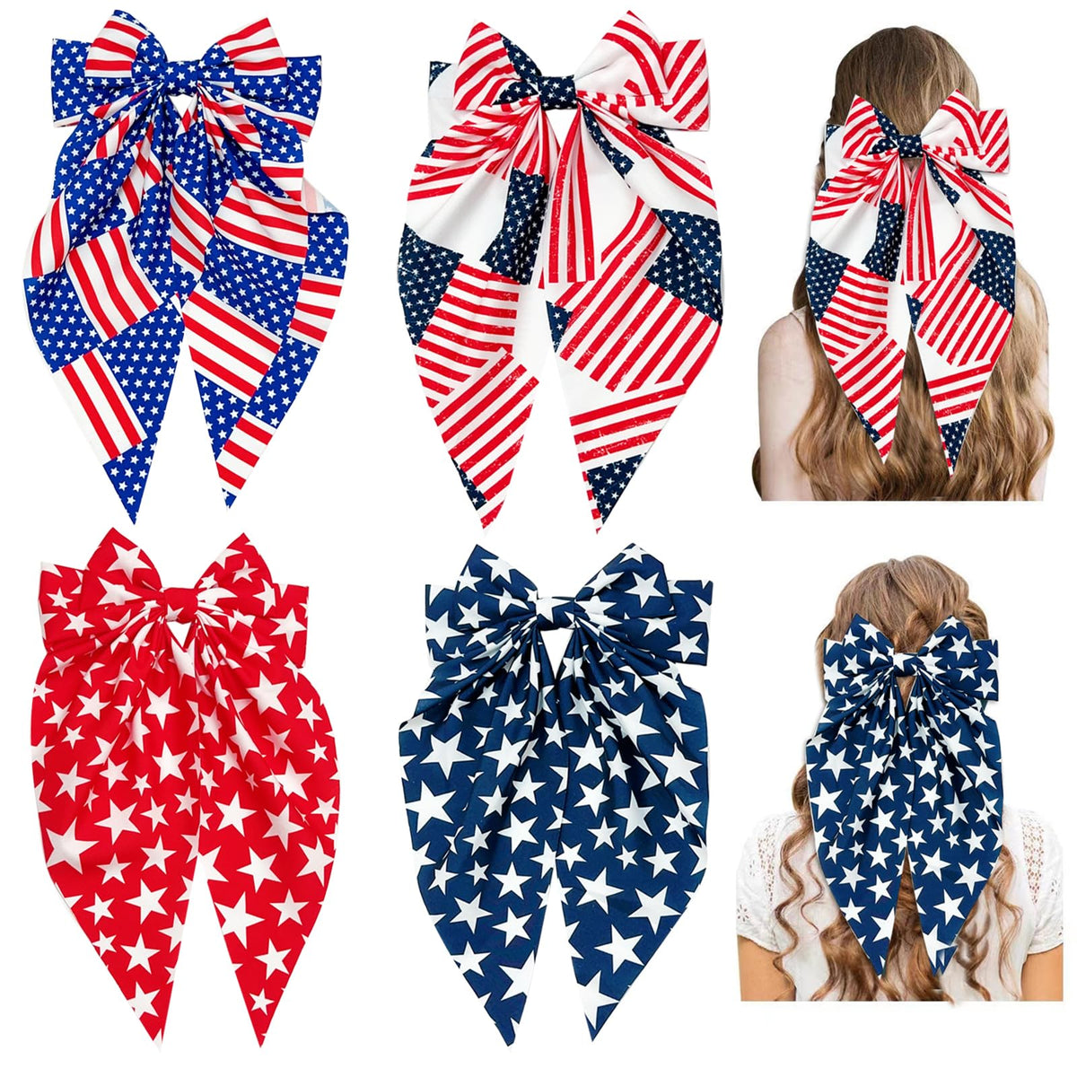 YWAOAIJD front view of four red white blue bows showing festive set and visibility