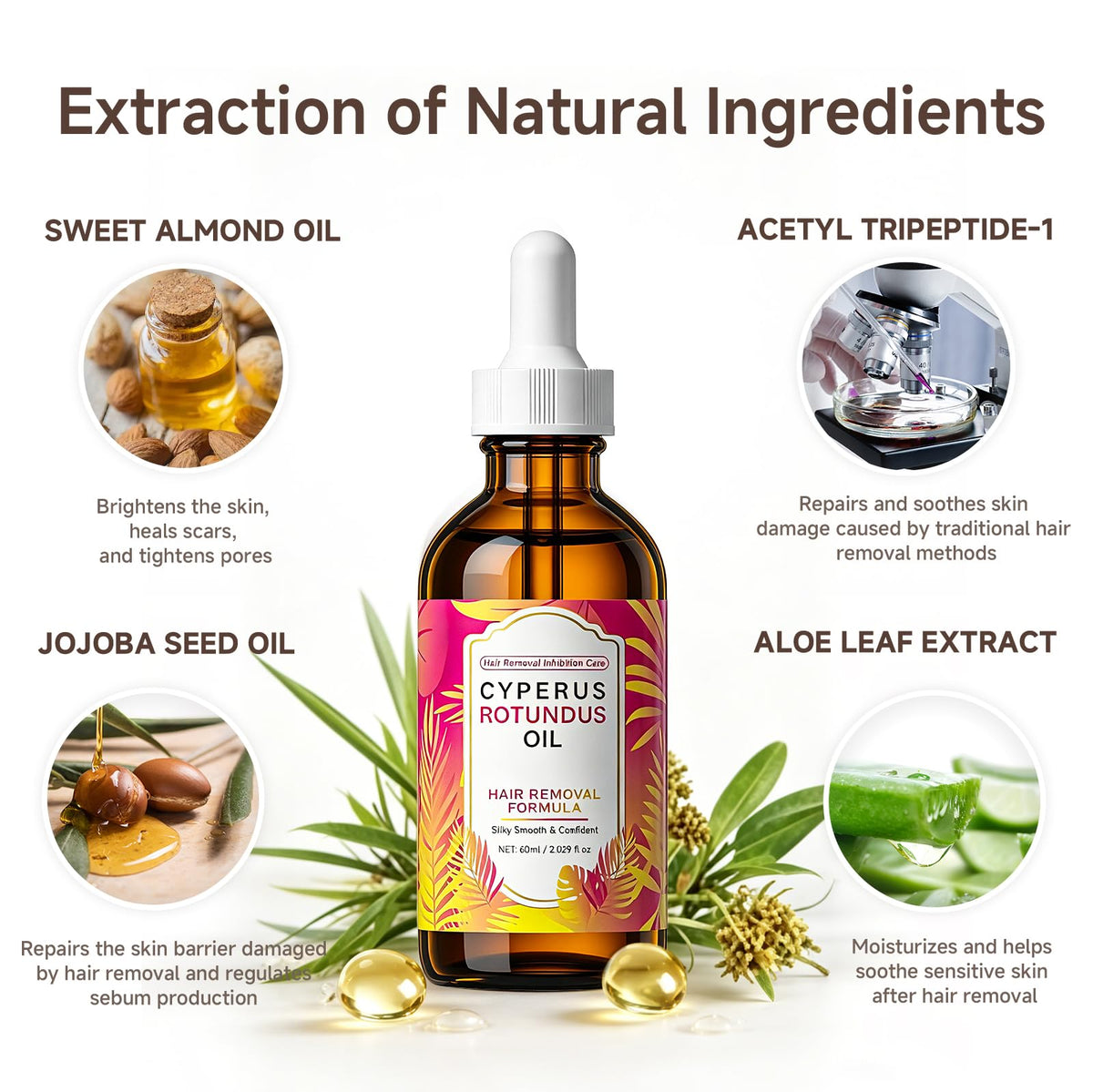 yx youpin ingredient oils flatlay highlighting natural botanicals and benefits for hair reduction