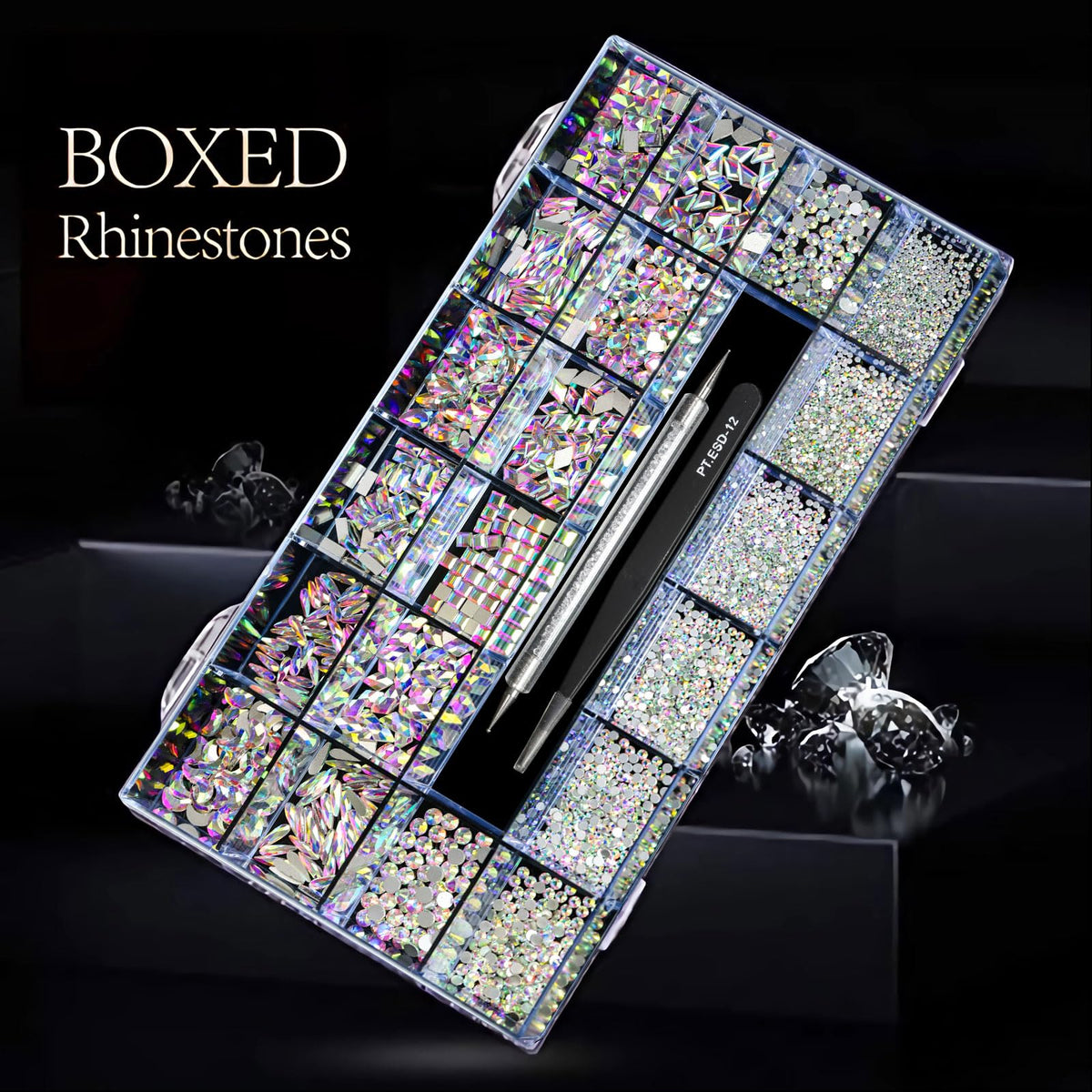 Yzzseven detailed view of mixed flatback rhinestones for diverse craft accents