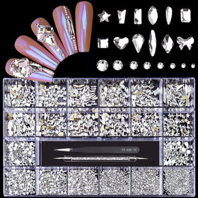 Yzzseven front box view showing organized rhinestone set and included tools