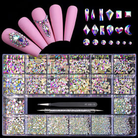 Yzzseven front packaging showing full rhinestone set and tools for organized storage