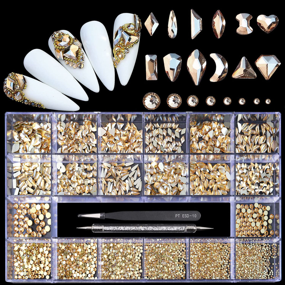 Yzzseven front packaging box showing organized crystal compartments and tools for neat storage and portability