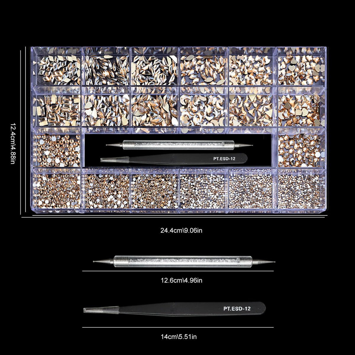Yzzseven tweezers and drill pen tools included for accurate pick-up and placement of stones