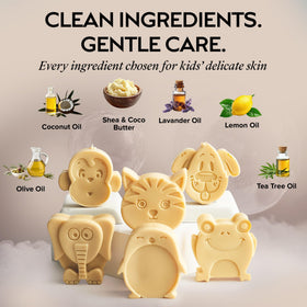 ZAAINA soap bar in a child's hand showing easy grip and kid-friendly size