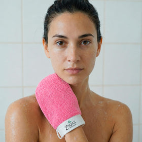 Zakia's Morocco glove held in hand to show size and fit benefit