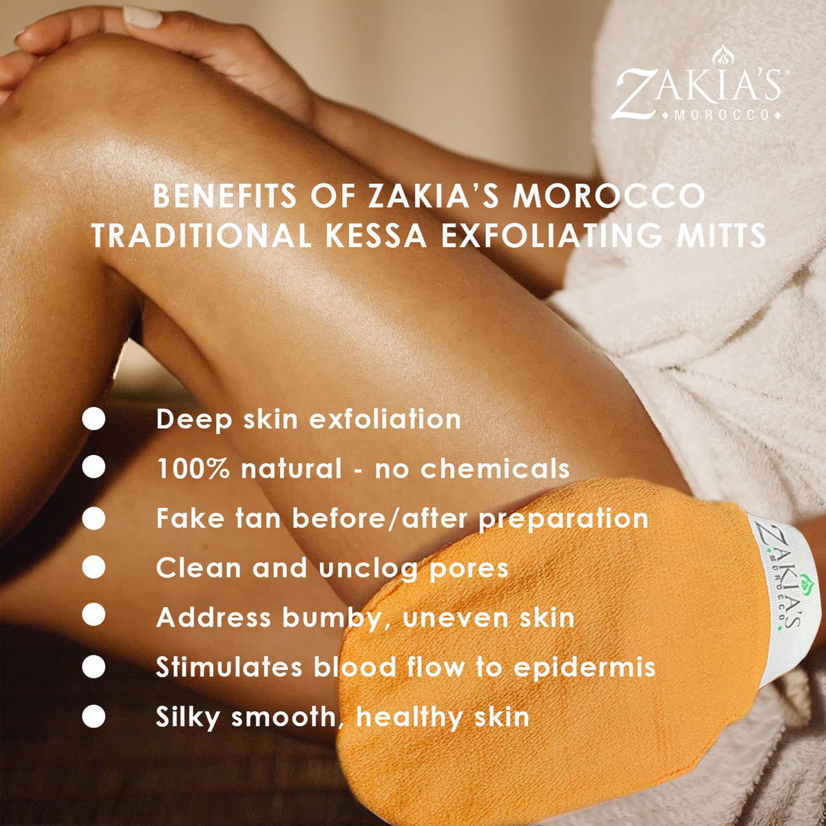 Zakia's Morocco glove in a bathroom lifestyle scene suggesting regular use