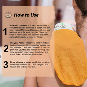 Zakia's Morocco glove used with Moroccan black soap for improved prep