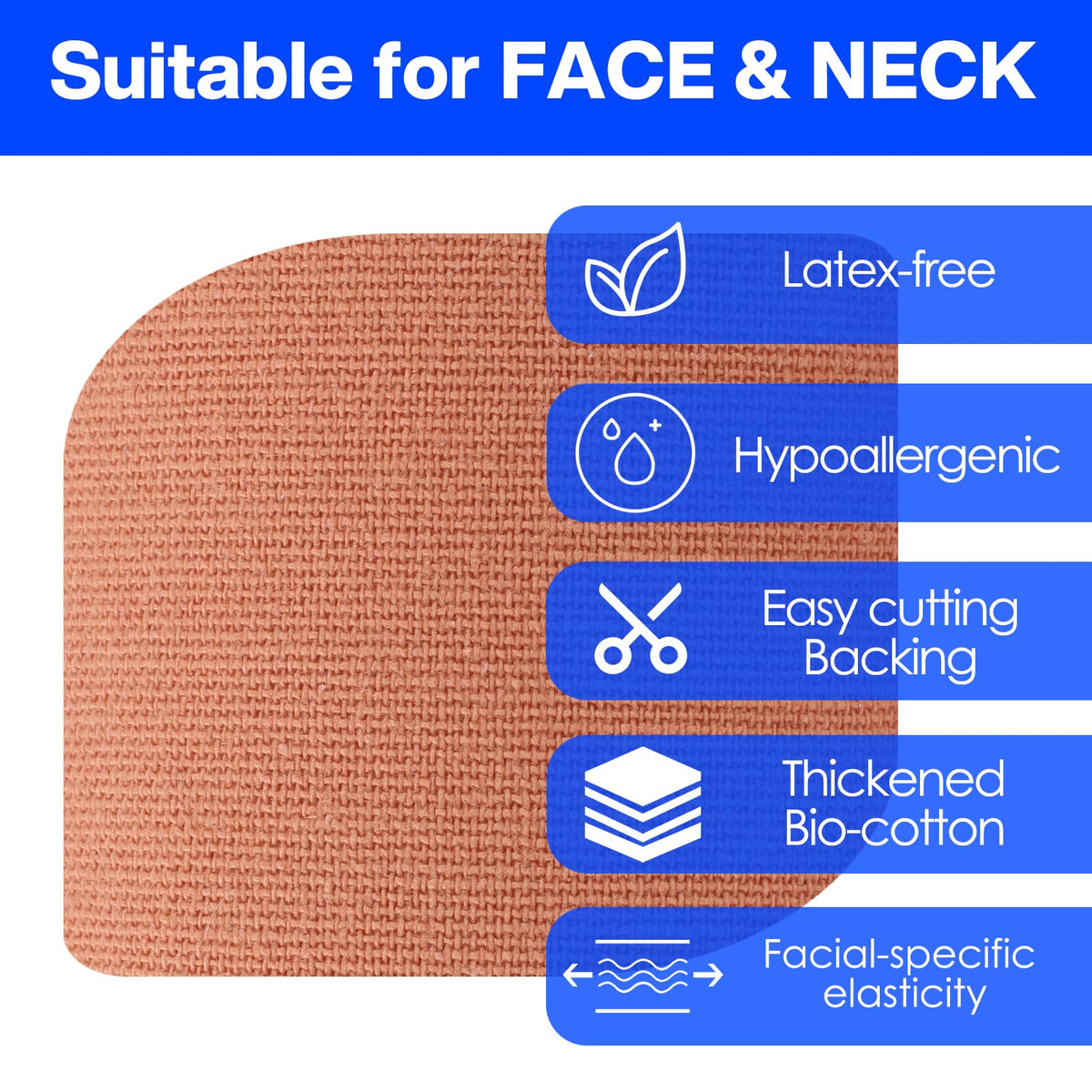 zancony tape placed along neck crease, gentle support and smoothing benefit