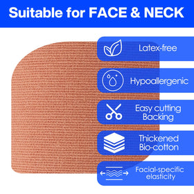 zancony tape placed along neck crease, gentle support and smoothing benefit