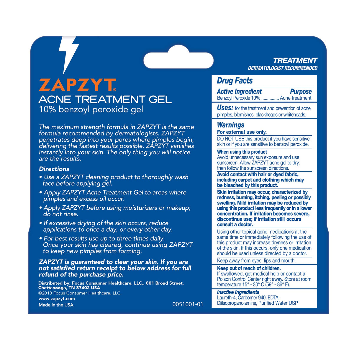 Zapzyt 10% acne gel on fingertip, brand delivers concentrated spot treatment