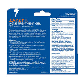 Zapzyt 10% acne gel on fingertip, brand delivers concentrated spot treatment