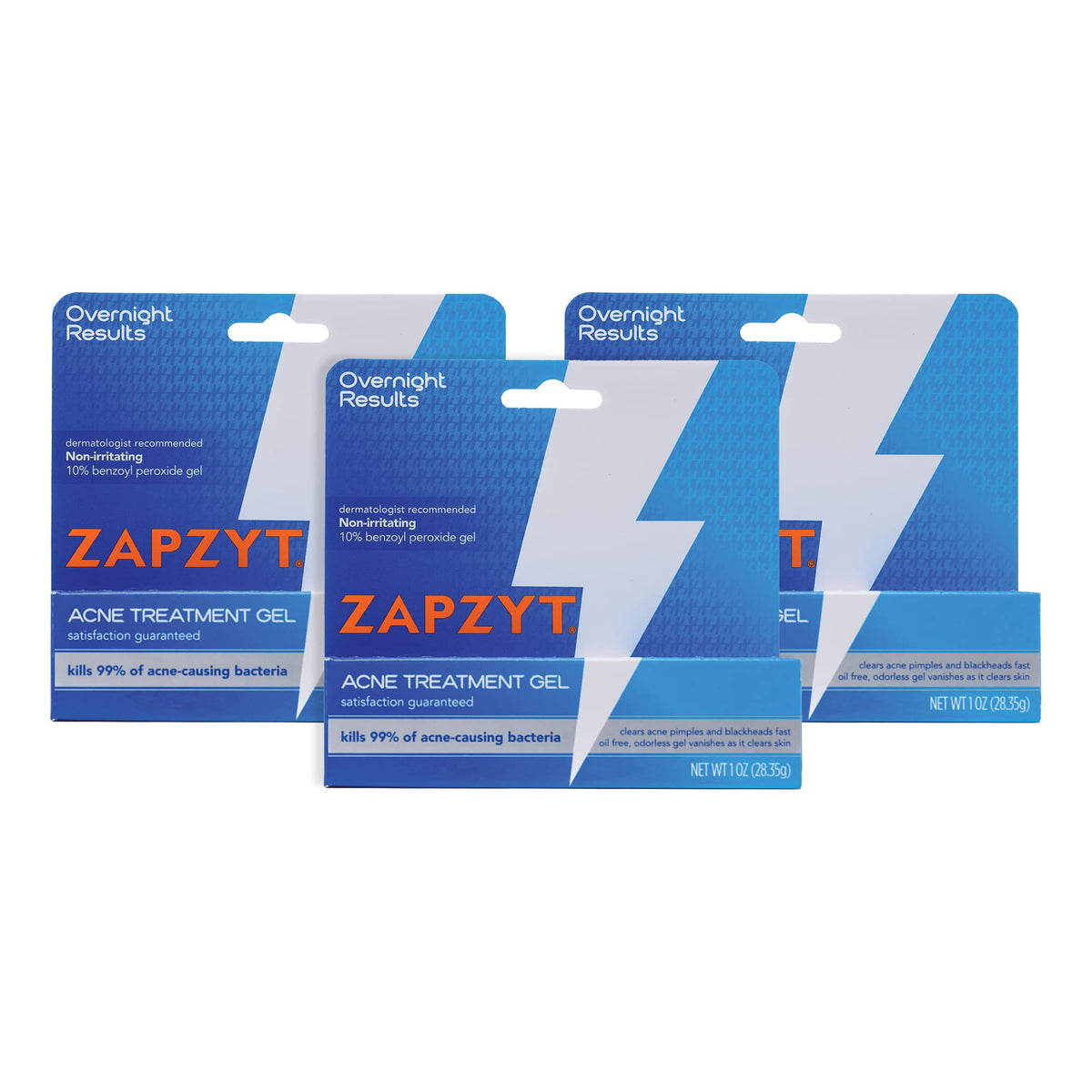 Zapzyt front packaging showing three 1 oz tubes and product benefits