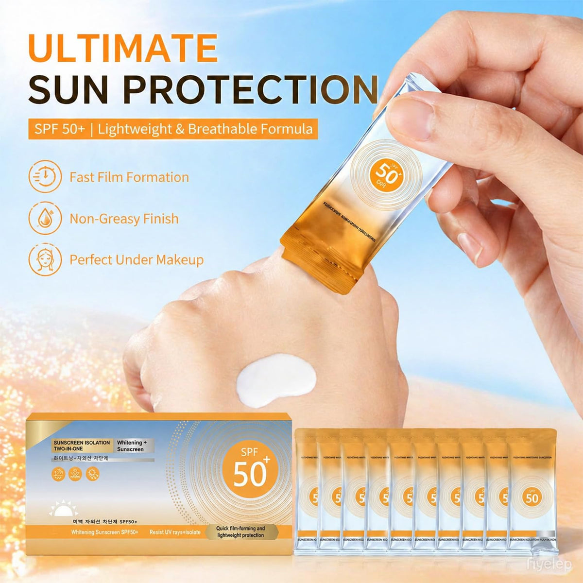 ZARICS applying sunscreen from sachet on hand for fast hydration