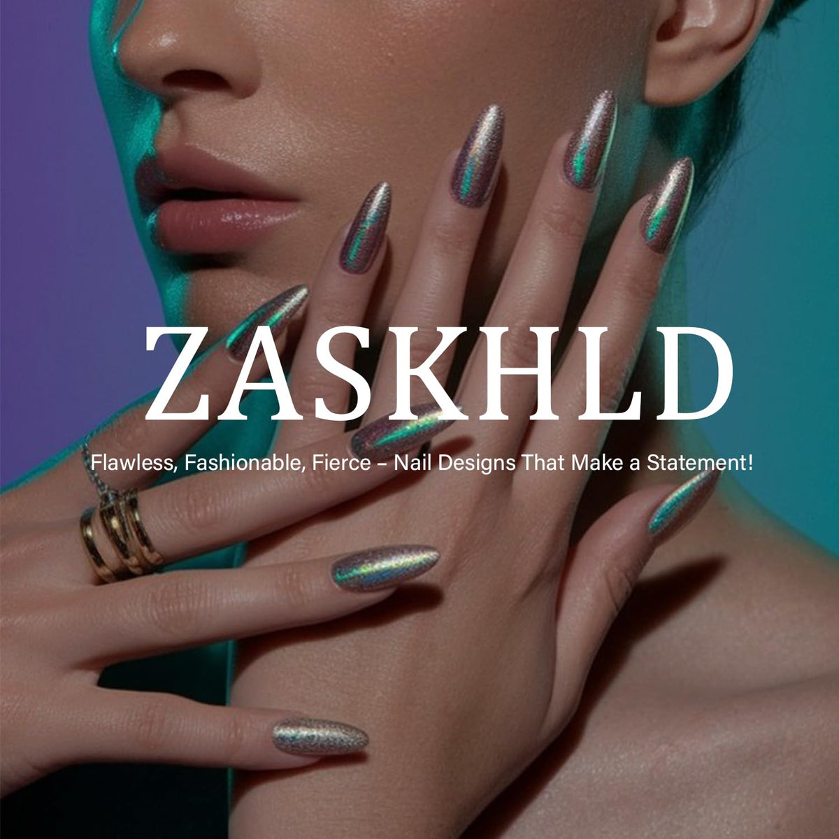 ZASKHLD lifestyle shot on a summer table, showcases seasonal, photo-ready nail style