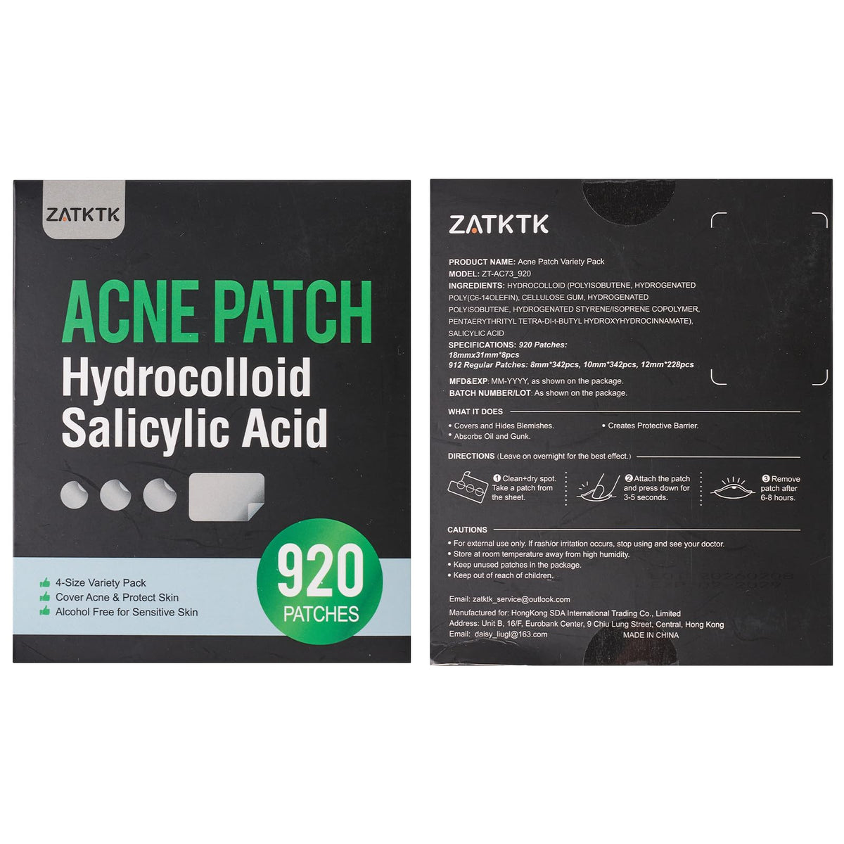 Back label close-up of ZATKTK ingredients showing 1% salicylic acid detail
