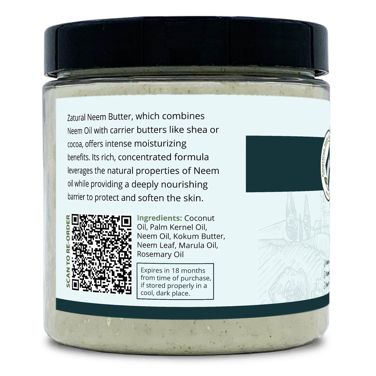 Zatural neem butter on bathroom shelf in lifestyle scene showing daily routine benefit