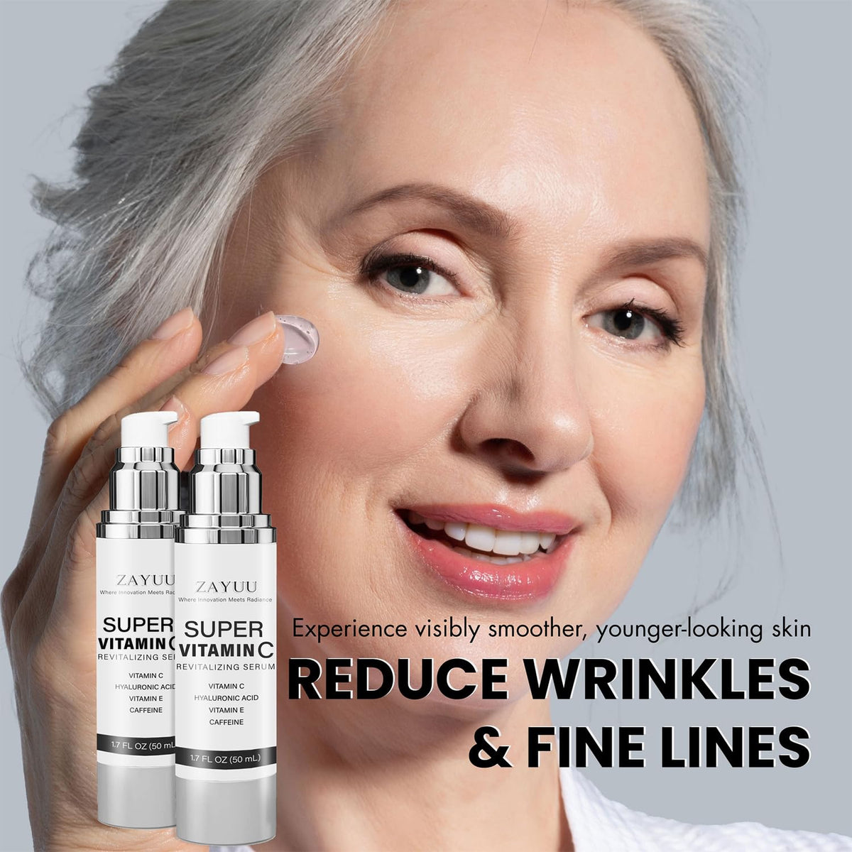 ZAYUU model applying serum to face demonstrating easy daily application