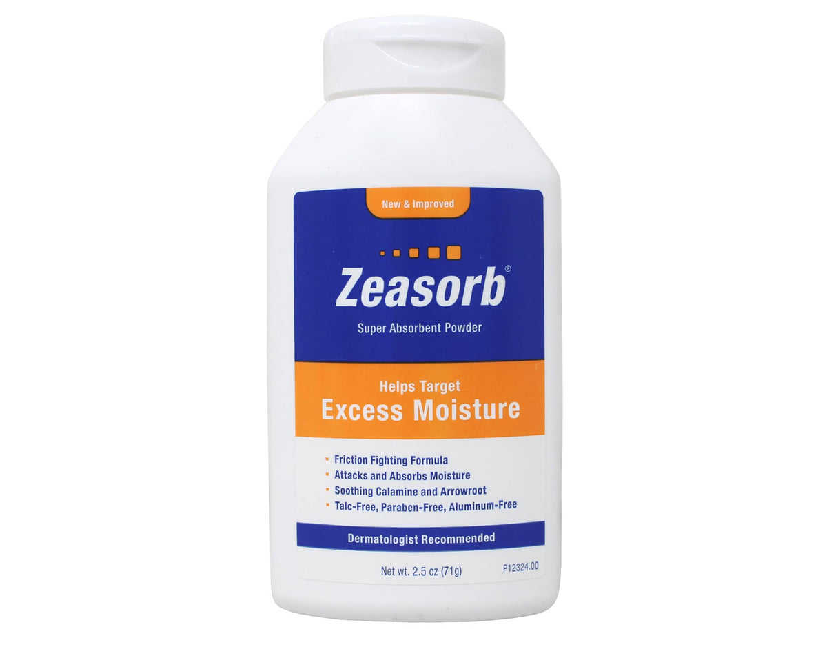 zeasorb open tin close-up revealing fine powder texture for rapid absorption benefit
