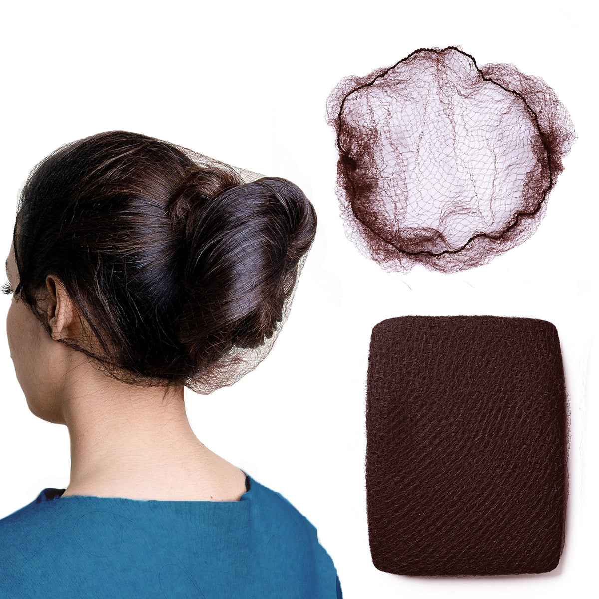 ZefeqCo front packaging showing 150 brown 24-inch hair nets, convenient supply