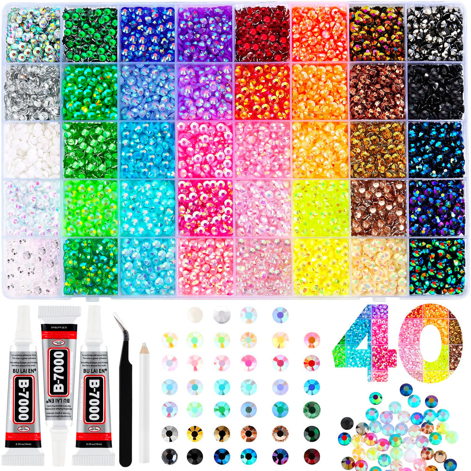 Zefy front packaging box showing organized 40-color rhinestone kit for easy access