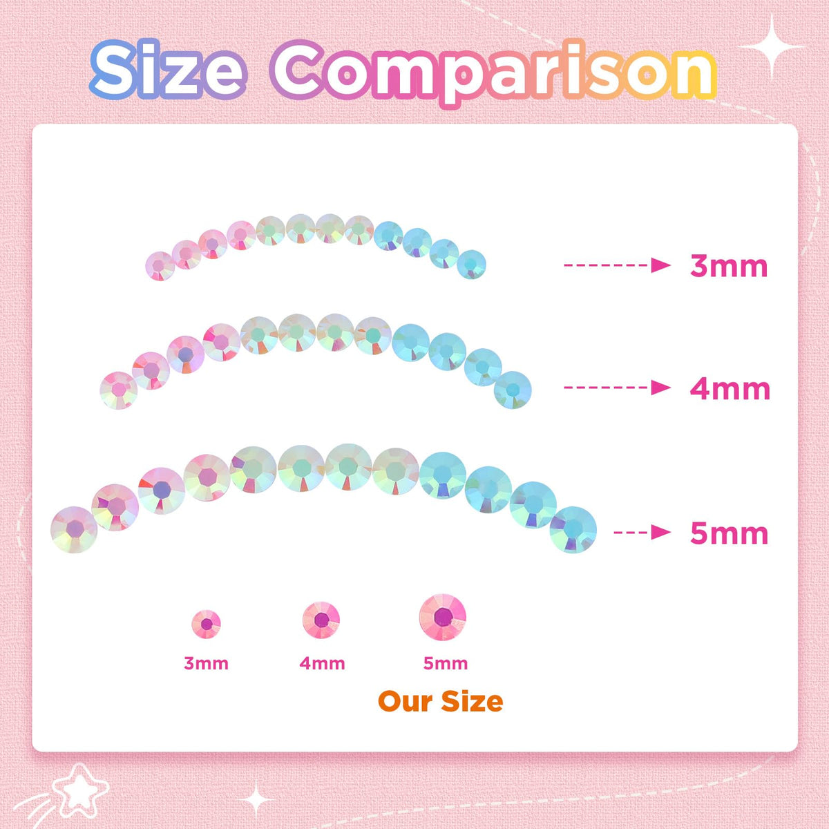 Zefy 5mm gems next to ruler for scale demonstrating convenient craft size