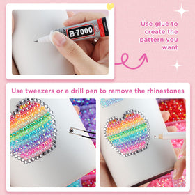Zefy tweezers, pickup pen and B7000 glue with needle tip for precise placement