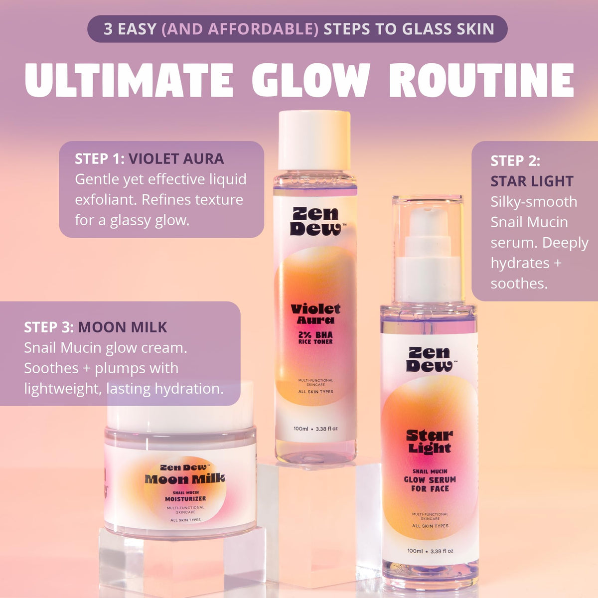 Zen Dew packaging in a lifestyle setting conveying daily routine benefit