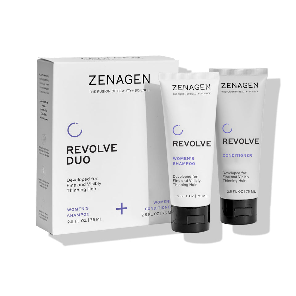 Zenagen travel kit front packaging shows duo for fuller-looking hair benefits