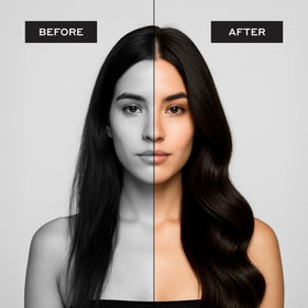 Zenagen lifestyle image of model with voluminous hair demonstrating product results