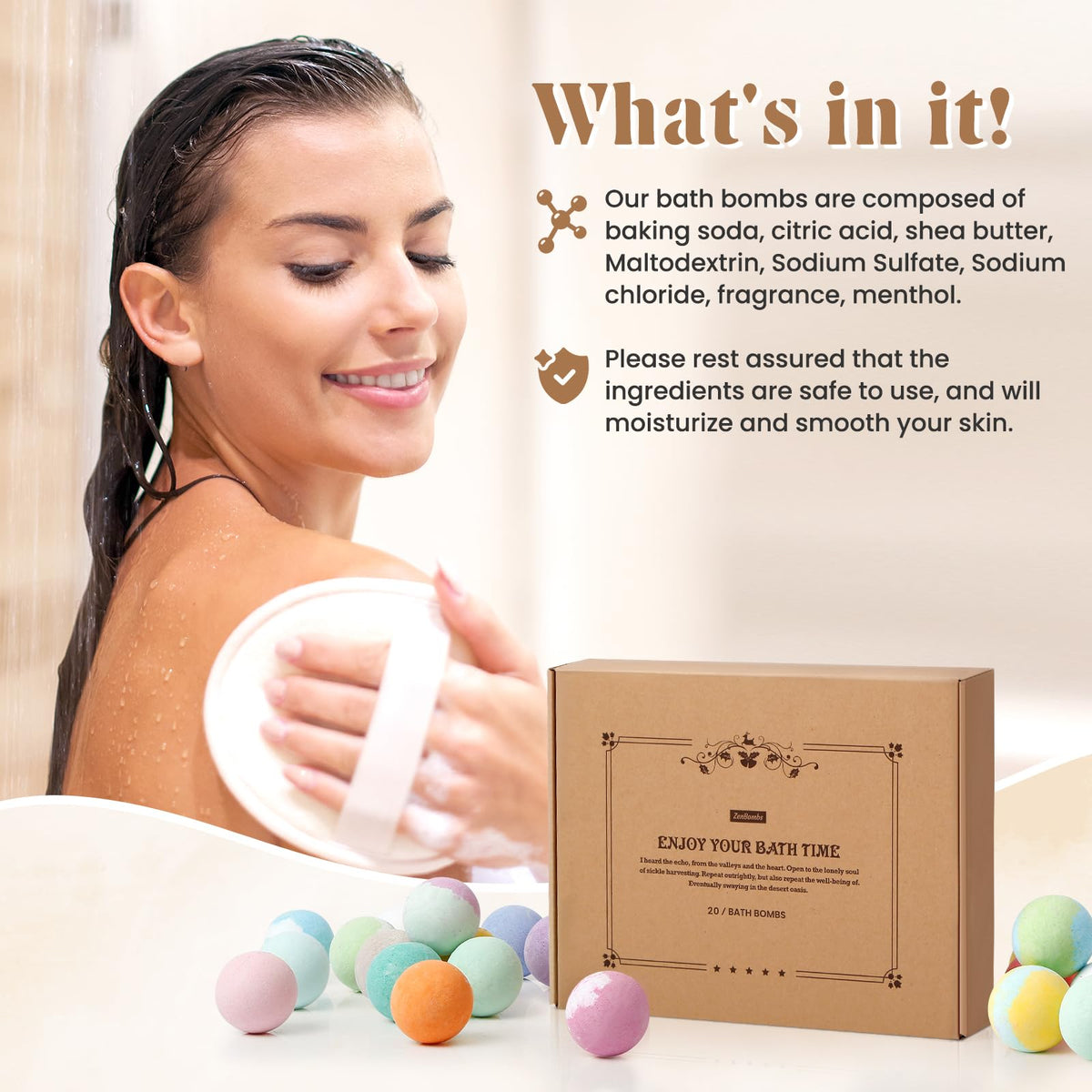 ZenBombs gift box on a vanity creating a ready-to-gift self-care presentation