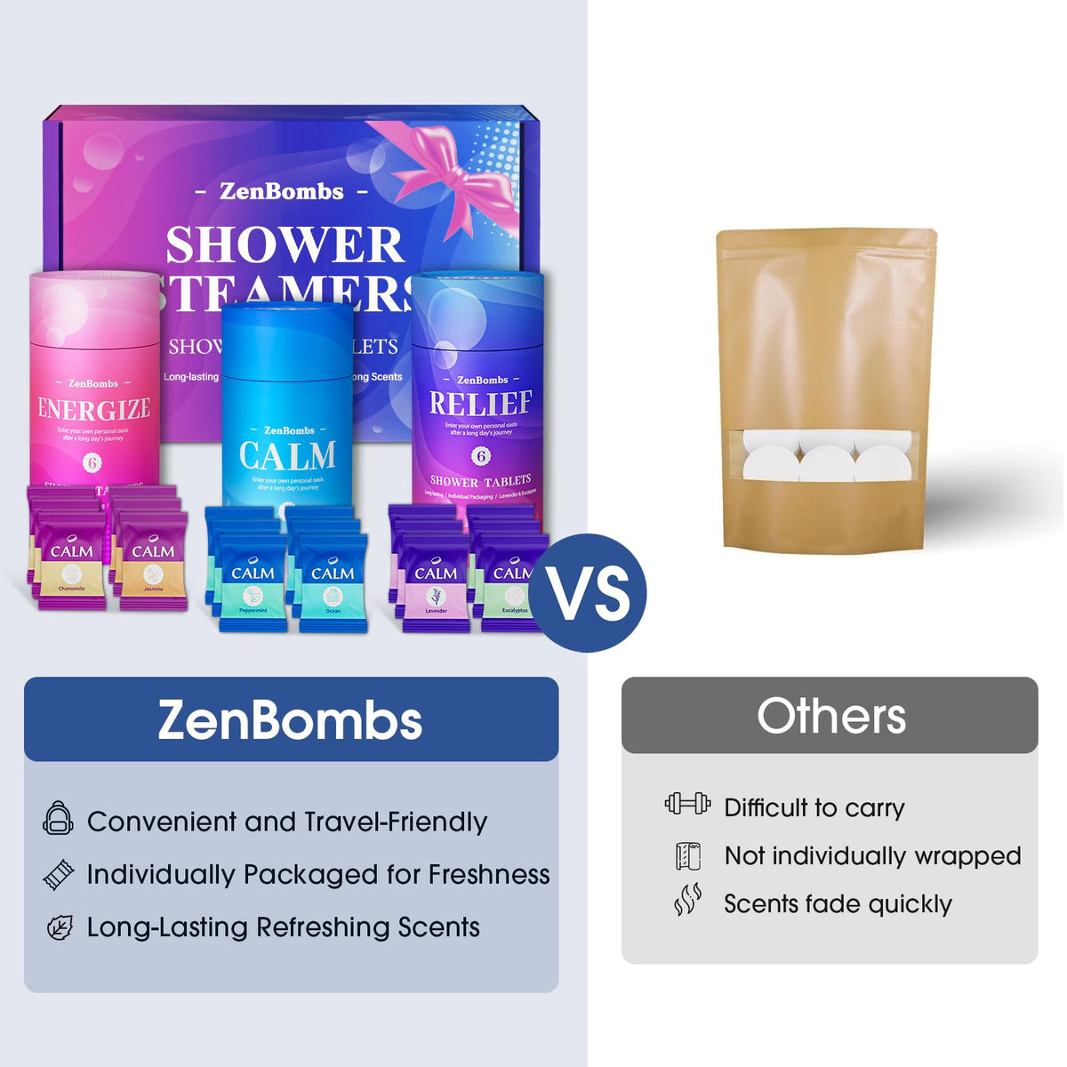ZenBombs steamer in shower releasing steam and filling bathroom with scent