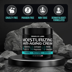 Zenolio Labs on bathroom shelf among grooming items showing daily routine fit