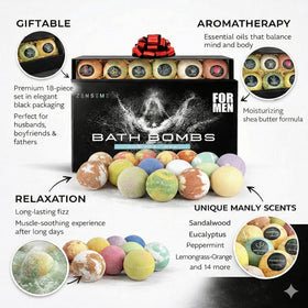 ZenseMe bath bombs array top view showing variety and strong aromatherapy options