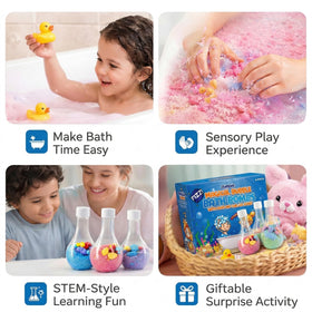 ZenseMe bath bombs dissolving in tub with vibrant foam and safe colourful bubbles for sensory play