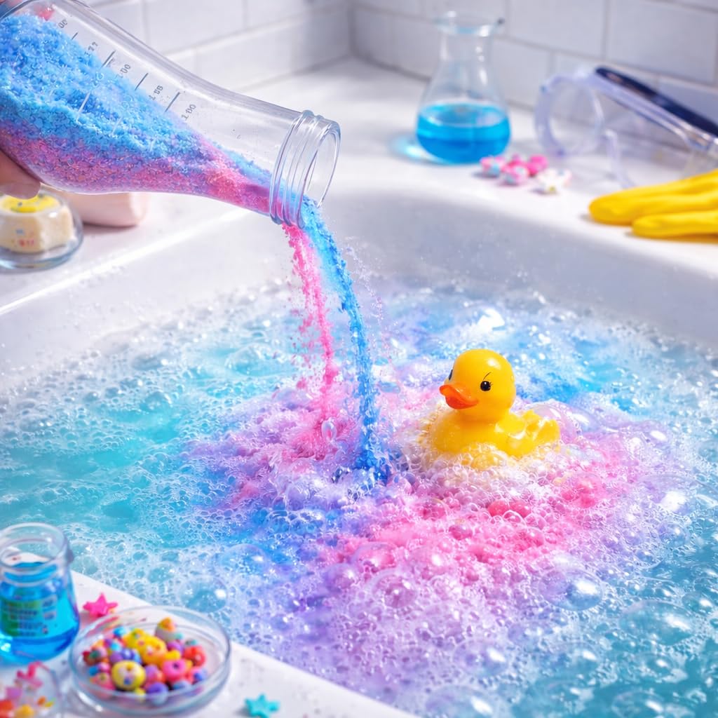 ZenseMe lifestyle photo of parent and child enjoying colourful bath, bonding and supervised fun
